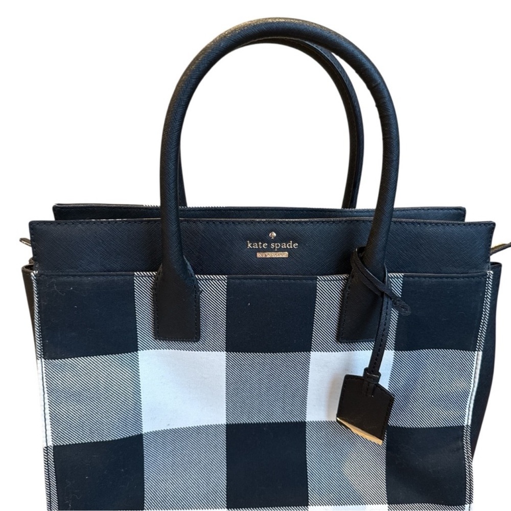 Kate Sade New York Cameron Street Candace Satchel, Black/White Plaid - Picture 2 of 8